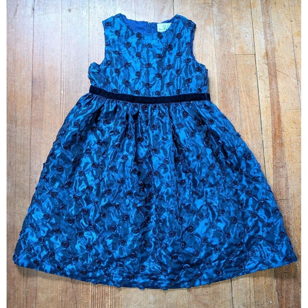 Florence Eiseman Fit Flare Floral Royal Girls Sleeveless Formal Dress Sz 8